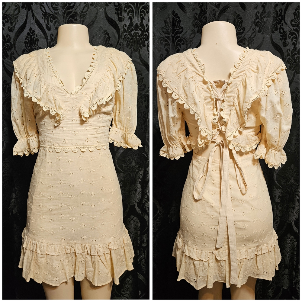 JUST ME Brandnew High Quality Yellow Pastel Summer Eyelet Mini Dress 100% Cotton